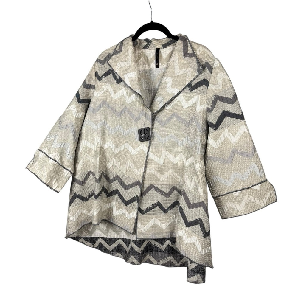IC By Connie K Jacket‎ XL Cream Silver Chevron Oversized Blazer Jacket Artsy - Picture 2 of 7